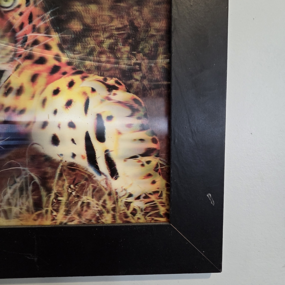 Vintage Snarling Leopard 3D Wildlife Print – Bold Black Framed Jungle Decor - Picture 2 of 5